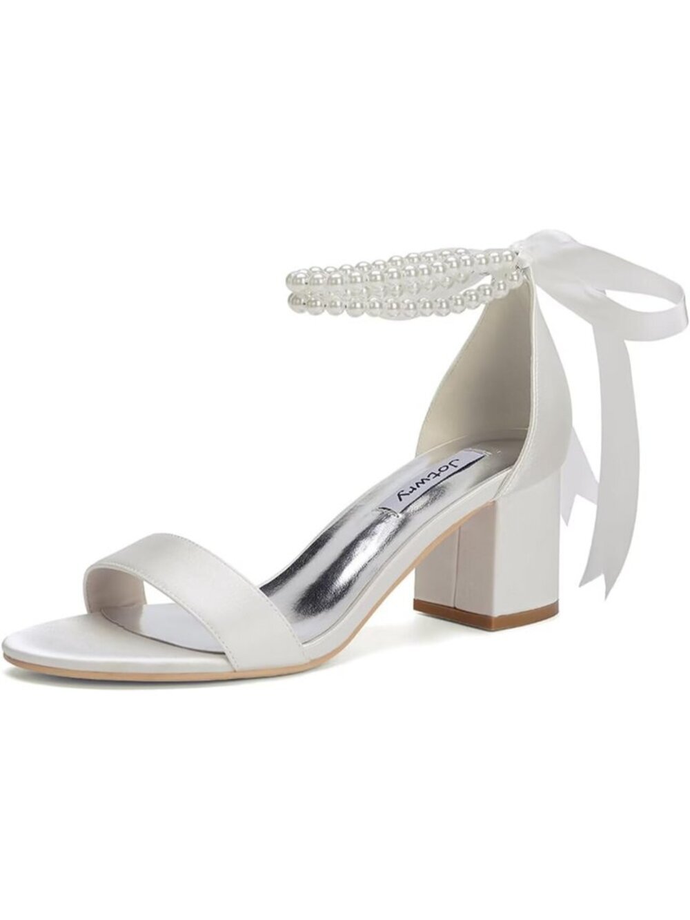 Women's Ivory Satin Block Heel Toe Bridal Open Wedding Imported Sandals Shoes